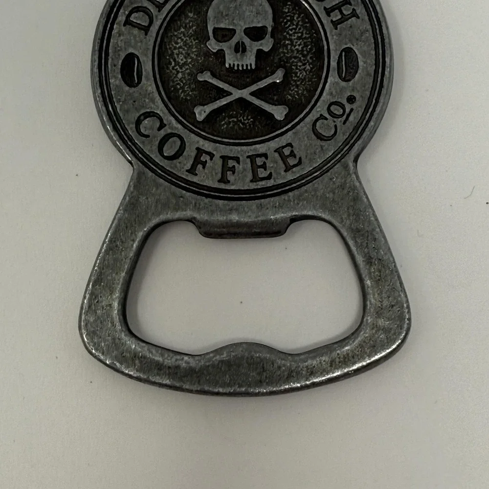 Death Wish Coffee Co‎ Bottle Opener Keychain Silver Skull Crossbones Pewter Tone